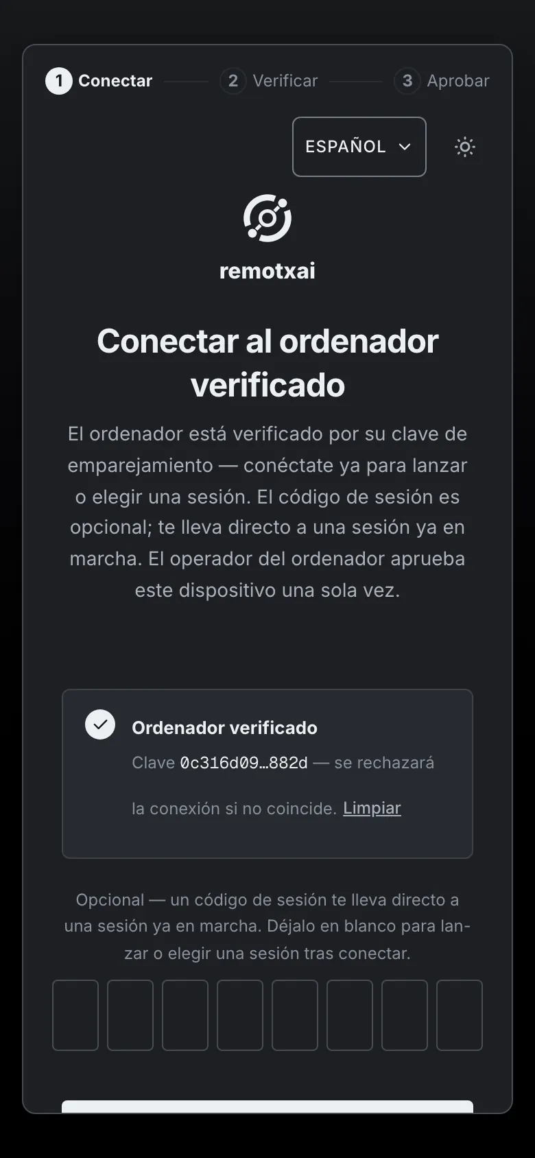 Ordenador verificado, con la clave del ordenador a la vista.